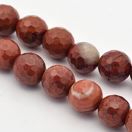 Faceted Round Natural Red Jasper Beads Strands G-E302-067-8mm-1