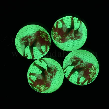 Elephant Pattern Luminous Dome/Half Round Glass Flat Back Cabochons for DIY Projects X-GGLA-L010-14mm-K04-1