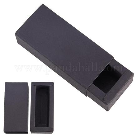 クラフト紙の折りたたみボックス  引き出しボックス  長方形  ブラック  18.2x22cm  完成品：20x10x6cm CON-WH0010-01D-D-1