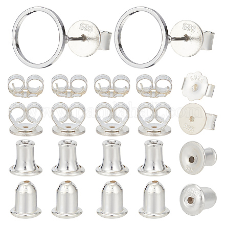 DELORIGIN 4 Pair 4 Style 925 Sterling Silver Bullet Ear Nuts STER-DR0001-01-1