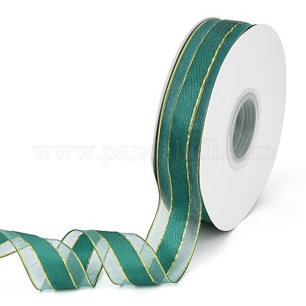 ソリッドカラーオーガンジーリボン  ゴールデンワイヤードエッジリボン  パーティーデコレーション用  ギフト包装  濃い緑  1
