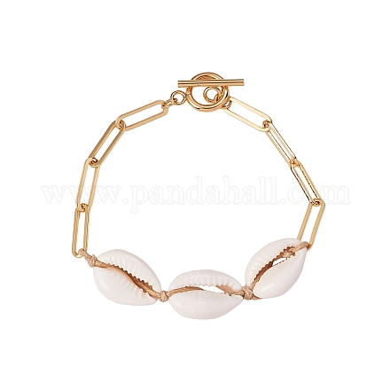 Bracelet à maillons cauris naturels avec chaîne trombone pour femme BJEW-SW00025-1