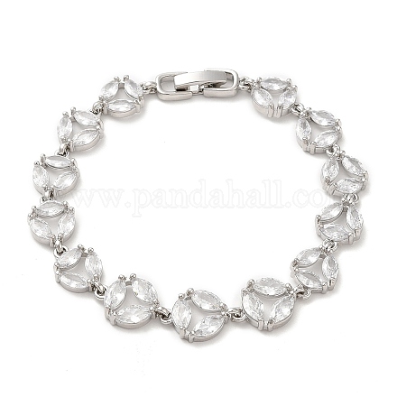 Bracelet chaîne à maillons ronds et plats en zircone cubique transparente BJEW-M296-06P-1