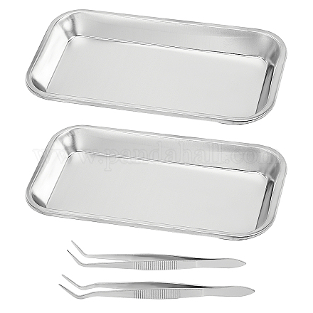 OLYCRAFT 2Pcs Stainless Surgical Tray Thickening Lab Instrument Tools Trays with 2Pcs Dissecting Forceps for Experiment and surgery TOOL-OC0001-19P-1