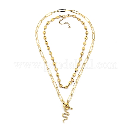 Brass Micro Pave Clear Cubic Zirconia Pendant Necklaces & 304 Stainless Steel Coffee Bean Chain Necklaces Sets NJEW-JN03061-1