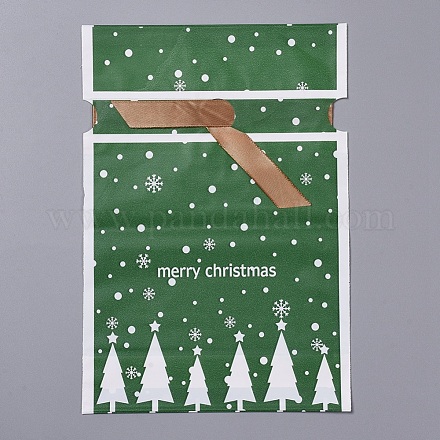 クリスマス巾着ギフトバッグ  蝶ネクタイ付きのグッドバッグ  パーティーは、ギフトラッピングを好む  グリーン  23（±2cm）x15x0.01cm  約45~50個/袋 ABAG-G008-A01-09-1