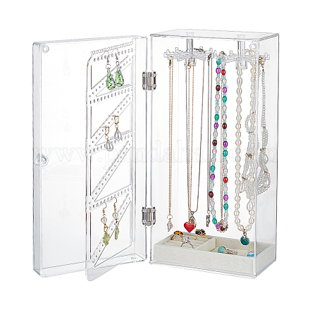 Caja de almacenamiento organizadora de joyas de plástico rectangular con 24 gancho OBOX-WH0001-06-1