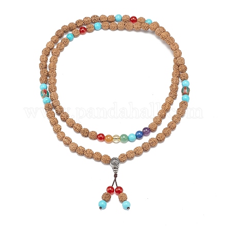 Collar budista con cuentas de rudraksha natural NJEW-JN04119-1