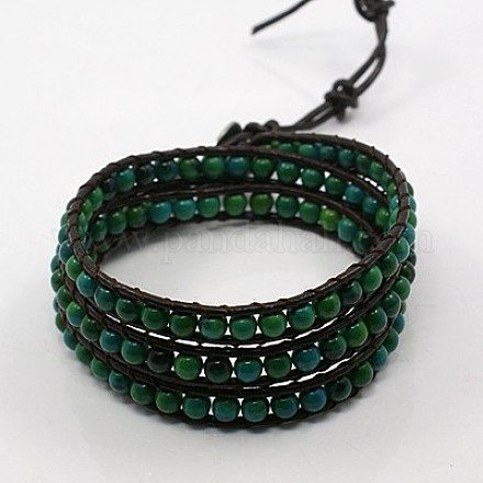 Fashion Triple Wrap Style Gemstone Bracelets BJEW-J058-06-1