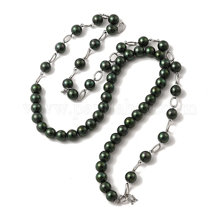 Collier de perles naturelles teintes avec 304 chaînes en acier inoxydable NJEW-K255-02P-1