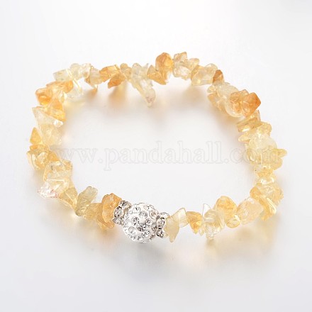 Chips Natural Citrine(Dyed & Heated) Beaded Stretch Bracelets BJEW-JB01989-03-1