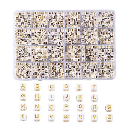 メッキアクリルビーズ  ライン入り  水平穴  アルファベットスタイル  キューブ  a～zの文字  5.5~6x5.5~6x5.5~6mm  穴：3.5mm  約934個/箱 SACR-X0015-12-1