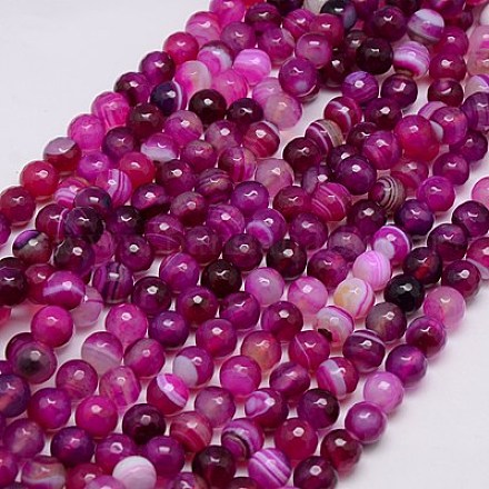 Chapelets de perles en agate à rayures naturelles/agates à bandes G-G581-8mm-13-1