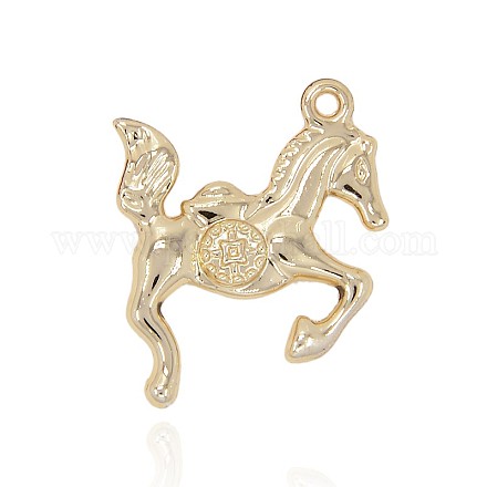 Nickel Free & Lead Free Golden Plated Alloy Horse Pendants PALLOY-J169-90G-NR-1