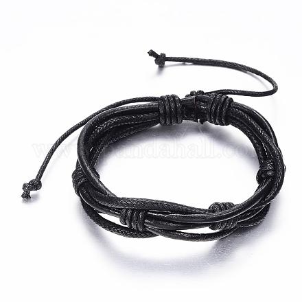 Adjustable Braided Cowhide Leather and Waxed Cord Multi-Strand Bracelets BJEW-G575-15C-1