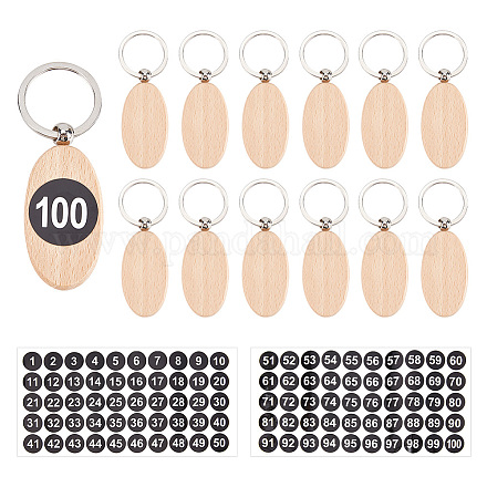 Ahadermaker 20pcs ovaler Schlüsselanhänger aus Buchenholz DIY-GA0004-78-1