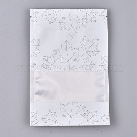 プラスチックジップロックバッグ  再封可能なアルミホイルポーチ  食品保存袋  長方形  メープルの葉の模様  ホワイト  15.1x10.1cm  片側の厚さ：3.9ミル（0.1mm） OPP-P002-C03-1