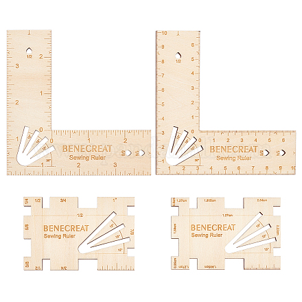 Benecreat 1 セット 木製シームガイド定規セット  キルティング 定規 裁縫 裁縫 テーラークラフト  淡い茶色  4.95~10.1x7.45~10.1x0.27cm  4個/セット DIY-BC0006-83-1