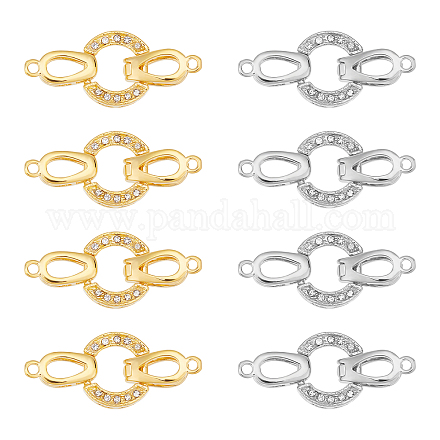 SUPERFINDINGS 8 Sets 2 Colors Brass Fold Over Clasps Brass Micro Pave Cubic Zirconia Fold Over Clasps Oval Shaped Long-Lasting Platinum Golden Clasps for Jewelry Making FIND-FH0002-98-1