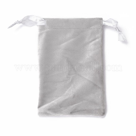 ビロードのアクセサリー類の巾着袋  サテンリボン付き  長方形  銀  15x10x0.3cm TP-D001-01B-03-1