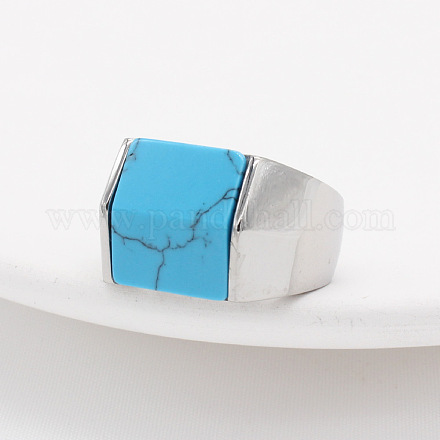 Прямоугольное кольцо на палец с синтетической бирюзой FIND-PW0021-08A-P-1