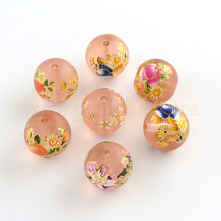 Flower Picture Glass Round Beads GFB-R004-14mm-M02-1