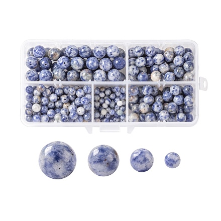340pcs 4 tailles perles de jaspe bleu naturel G-LS0001-17-1