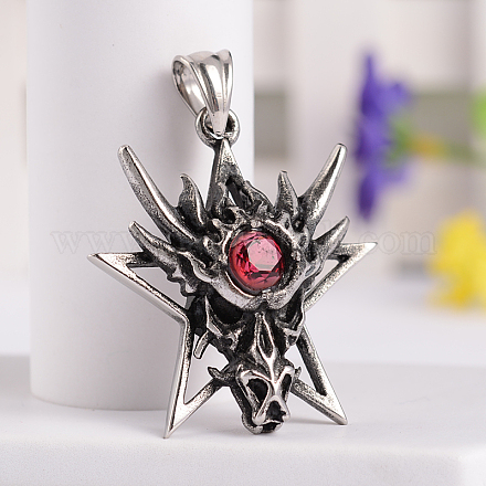 Retro 316 Surgical Stainless Steel Resin Rhinestone Star with Dragon Skull Gothic pendants STAS-E096-54AS-1