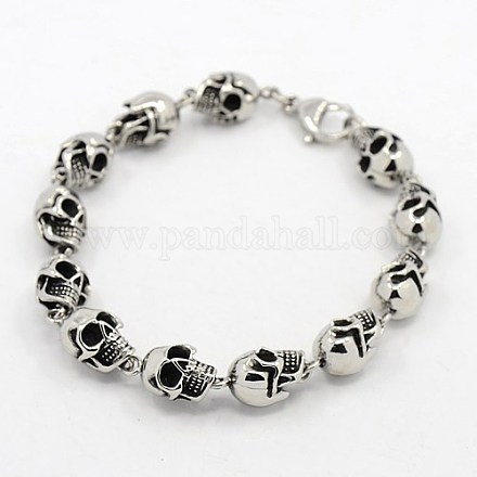Fashionable Retro Halloween Jewelry 304 Stainless Steel Skull Bracelets for Men BJEW-L045-07-1