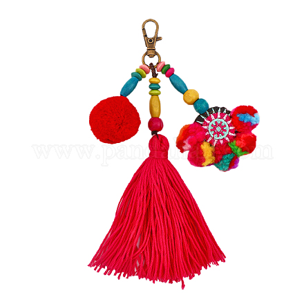 Chgcraft pompon breloque de sac pom pom polyester pendentif décoration avec perles en bois gland fermoirs pivotants breloques pour porte-clés sac à main sac à dos ornement KEYC-WH0032-38-1
