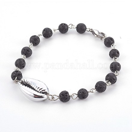Natural Lava Rock Beads Bracelets BJEW-JB03954-01-1