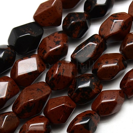 Polygone acajou naturel perles d'obsidienne brins G-P063-90-1