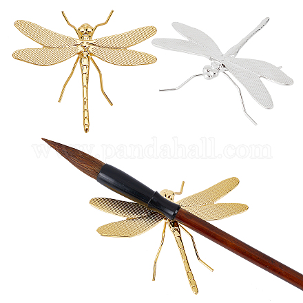 CHGCRAFT 2Pcs 2 Colors Dragonfly Sculpture Gold Dragonfly Sculpture Silver Animal Figurines Metal Desktop Ornament 3D Dragonfly for Home Decoration Office Pen Stand OFST-CA0001-01-1