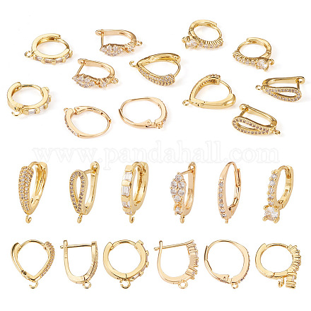 PandaHall Jewelry 12Pcs 6 Style Brass Micro Pave Clear Cubic Zirconia Hoop Earring Findings ZIRC-PJ0001-14-1