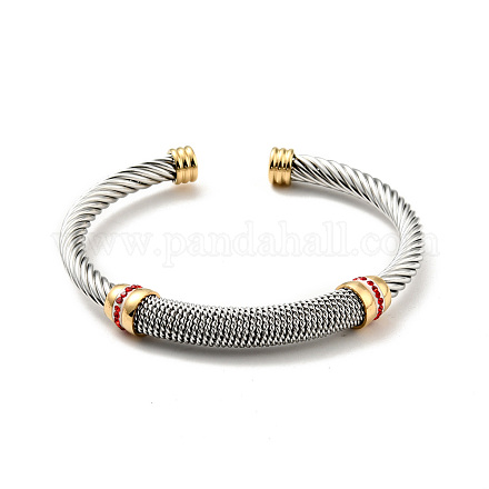 304 brazalete abierto con forma de cuerda torcida de acero inoxidable con rhinestone para mujer BJEW-D449-01GP-02-1