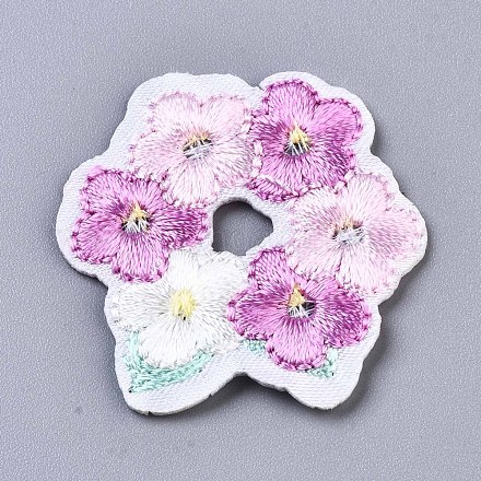 花のアップリケ  機械刺繍布地手縫い/アイロンワッペン  マスクと衣装のアクセサリー  スミレ  32.5x32.5x1.5mm DIY-S041-051C-1