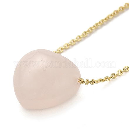 Collana con pendente a cuore in quarzo rosa naturale con catene portacavi in lega dorata NJEW-G116-01A-1