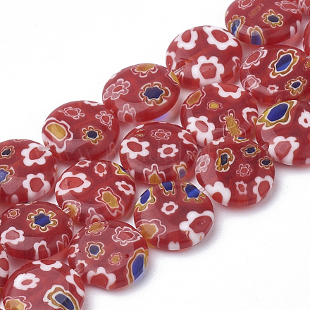 Chapelets de perles vernissées de millefiori manuelles LAMP-T005-12-1
