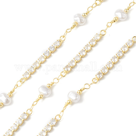 Cadenas de eslabones de circonita cúbica de latón con perla de concha CHS-P016-17G-1