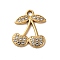 Cherry Alloy Pendants, with Rhinestone, Clear, Golden, 20x17x2mm, Hole: 2mm