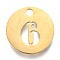 304 Stainless Steel Pendants, Cut-Out, Hollow, Flat Round with Number, Golden, Num.6, 19x1.5mm, Hole: 2.5mm