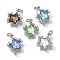 Brass Micro Pave Cubic Zirconia Charms, Star, with Glass & Glitter Powder & Loop, Long-Lasting, Lead Free & Cadmium Free, Mixed Color, Platinum, 12.5x12x4mm, Hole: 2mm