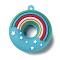 PVC Plastic Pendants, Donut with Rainbow Charm, Sky Blue, 48x43.5x14mm, Hole: 2.5mm