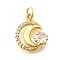Brass Rhinestones Pendants, Moon with Star, with Jump Ring, Rack Plating, Long-Lasting Plated, Real 18K Gold Plated, 15x12.5x4.5mm, Hole: 3.5mm