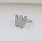 Brass Micro Pave Clear Cubic Zirconia Cuff Rings, Initial Rings for Women, Letter, Platinum, Letter W, Inner Diameter: Adjustable