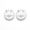Brass Clip-on Earring for Women, Flat Round with Wings, Platinum, 23x22.5x4.5mm, Pin: 1mm