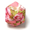 Silicone Beads, Hexagon with Flower Pattern, Pink, 14x14x14mm, Hole: 2.5mm