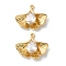 Brass Pendants with Glass, Ginkgo Leaf Charms, Real 18K Gold Plated, 16.5x19x4.5mm, Hole: 1.2mm