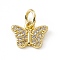 Brass Micro Pave Clear Cubic Zirconia Butterfly Charms, with Open Jump Rings, Real 18K Gold Plated, 7.5x10x1.5mm, Ring: 5x0.8mm, Hole: 3mm