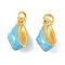 Brass Enamel Pendants, Shell Shape Charms, Long-Lasting Plated, Lead Free & Cadmium Free, with Jump Ring, Real 24K Gold Plated, 12.5x7x6mm, Hole: 2mm